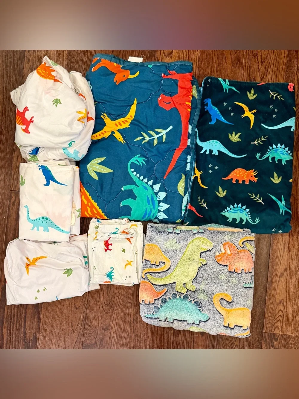 Kids Dinosaur Blanket and Bedding Set - Blue & Teal